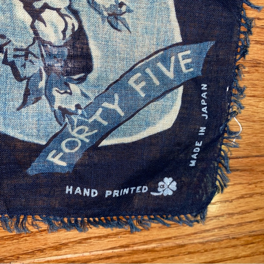 45R 45RPM Japan $348 Indigo Hand Printed Floral 42” Scarf Furoshiki NWOT - Picture 4 of 10